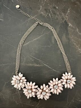 Elegant Pink Floral Statement Necklace - Crystal Accent